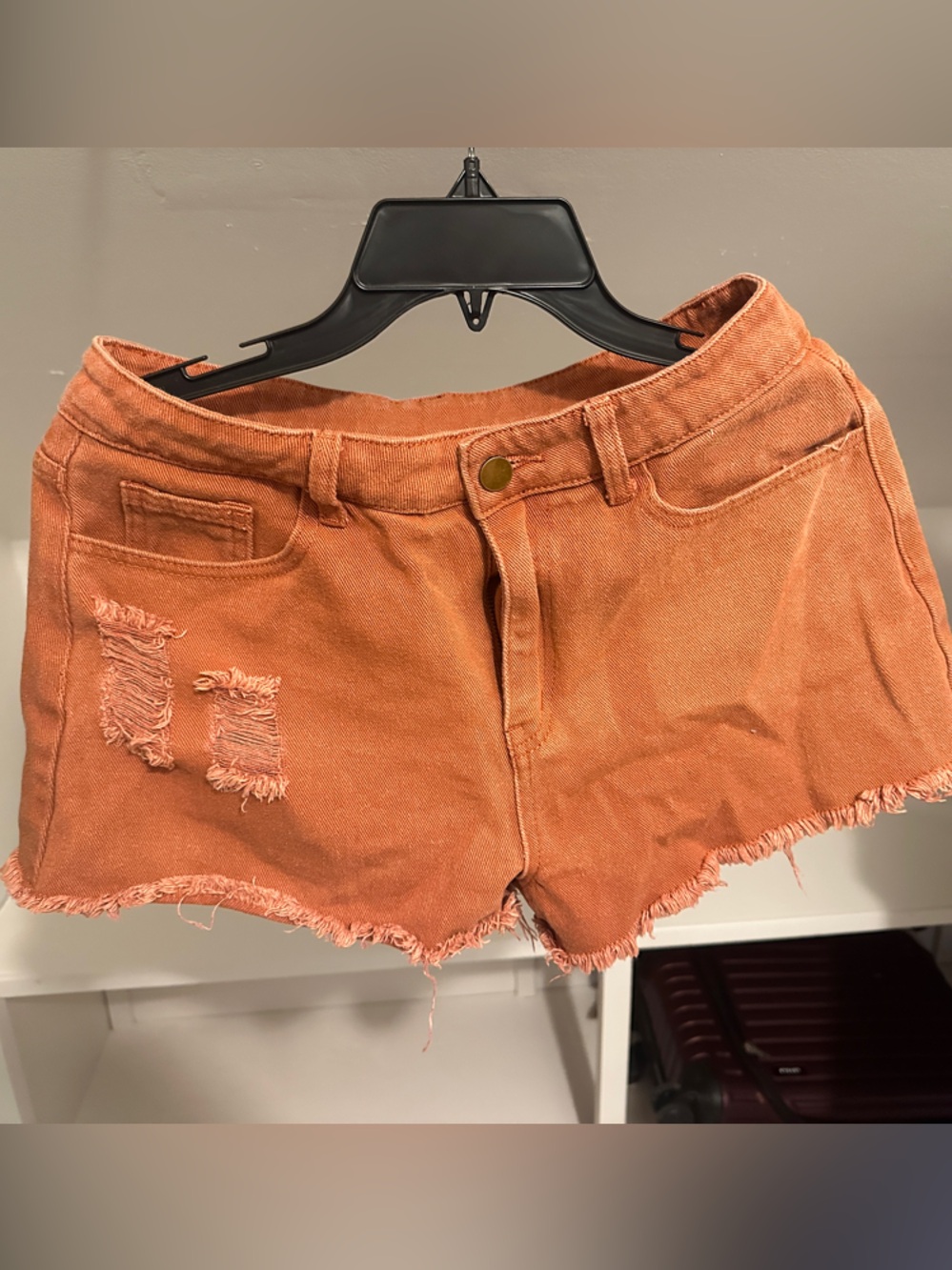Cider Orange Distressed Denim Cutoff Shorts
